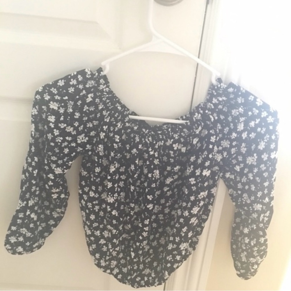 Brandy Melville Black and White Floral Pattern Maura Top